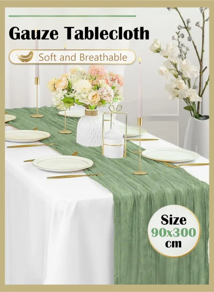 PHISMA Crumpled Gauze Table Runner, 90 x 300 cm Boho Gauze Table Runner for Wedding Bridal Baby Shower Birthday Party Table Decoration - Image 1