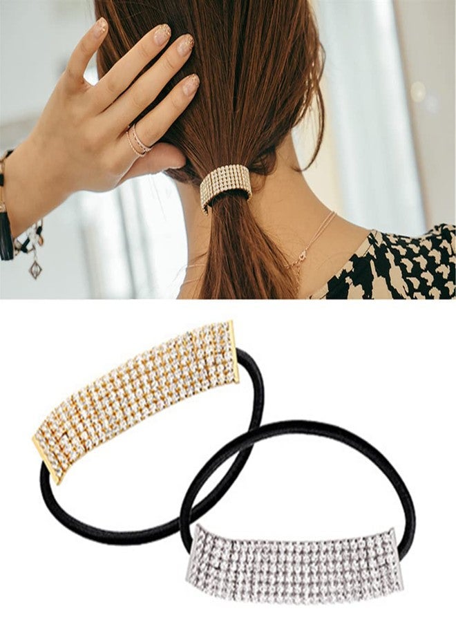 Ruihfas 2Pcs Designer Fashion Elastic Rhinestone Hairtie Ponytail Holder Headband Hair Ties Accessories for Women Girls Hair Band Scrunchies - Image 1