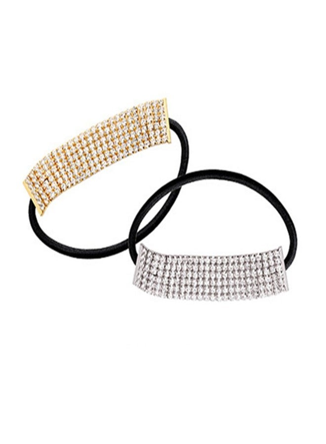 Ruihfas 2Pcs Designer Fashion Elastic Rhinestone Hairtie Ponytail Holder Headband Hair Ties Accessories for Women Girls Hair Band Scrunchies - Image 2