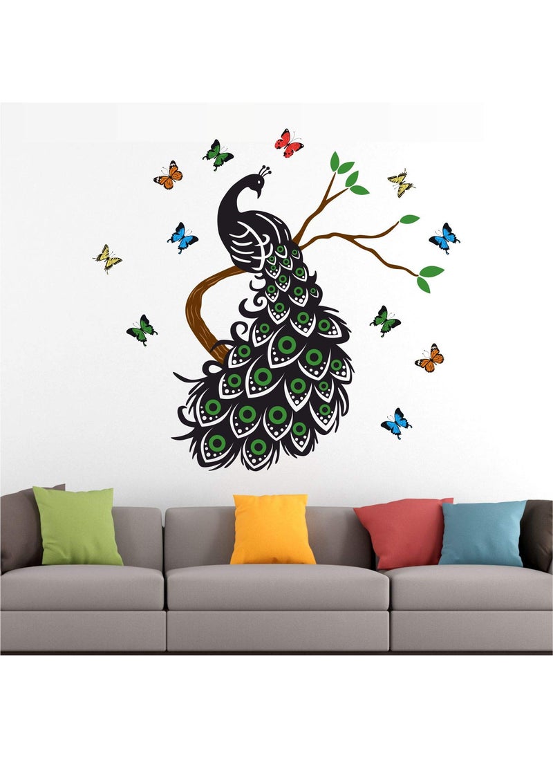 StickMe - StickMe 'Peacock with Buttterfly - Butterfly - Colour Full Butterflys Peacock with Butterfly Wall Sticker' (Multi Colour, Vinyl - 115cm X 110 cm) - SM 893 - Image 1