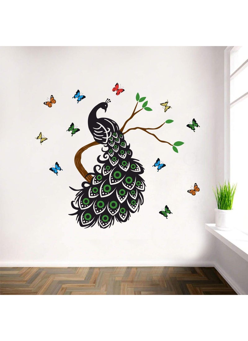 StickMe - StickMe 'Peacock with Buttterfly - Butterfly - Colour Full Butterflys Peacock with Butterfly Wall Sticker' (Multi Colour, Vinyl - 115cm X 110 cm) - SM 893 - Image 1