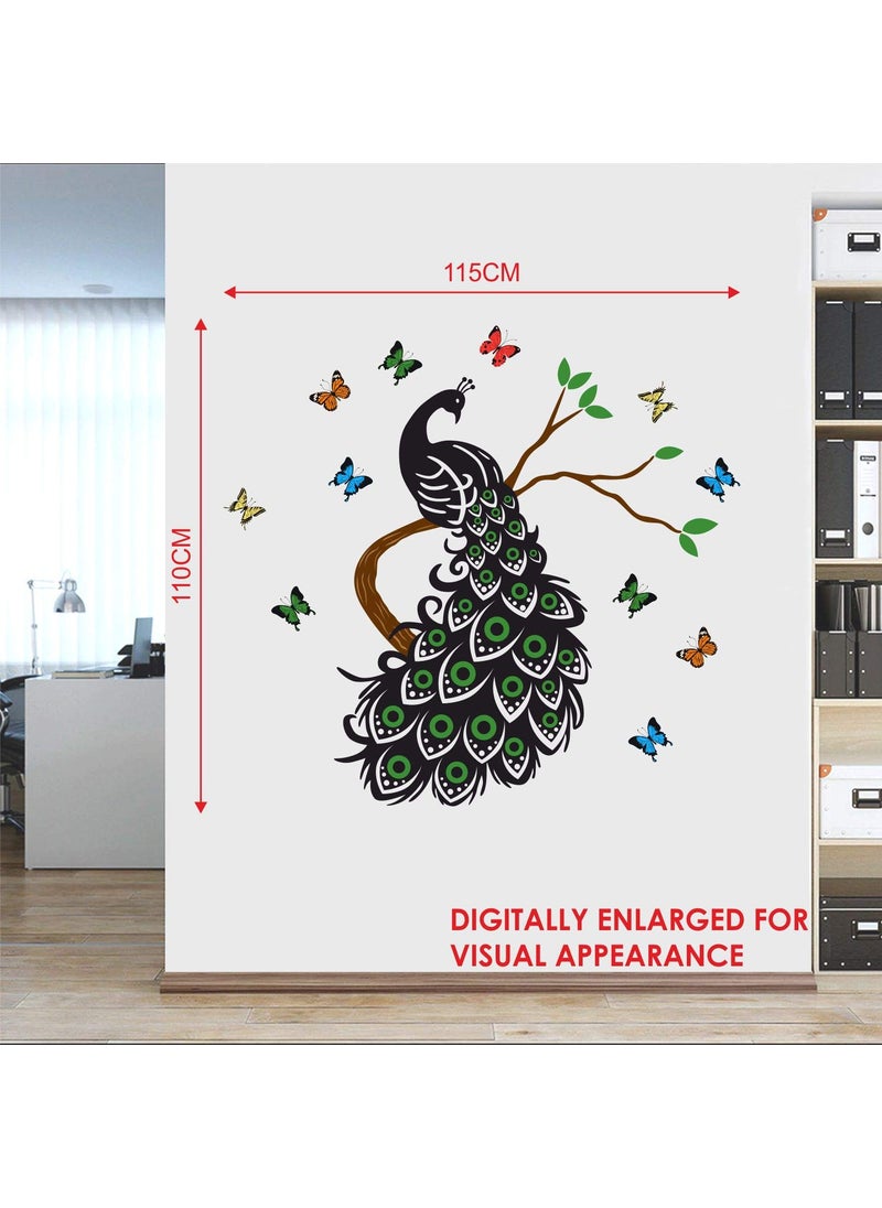 StickMe - StickMe 'Peacock with Buttterfly - Butterfly - Colour Full Butterflys Peacock with Butterfly Wall Sticker' (Multi Colour, Vinyl - 115cm X 110 cm) - SM 893 - Image 1