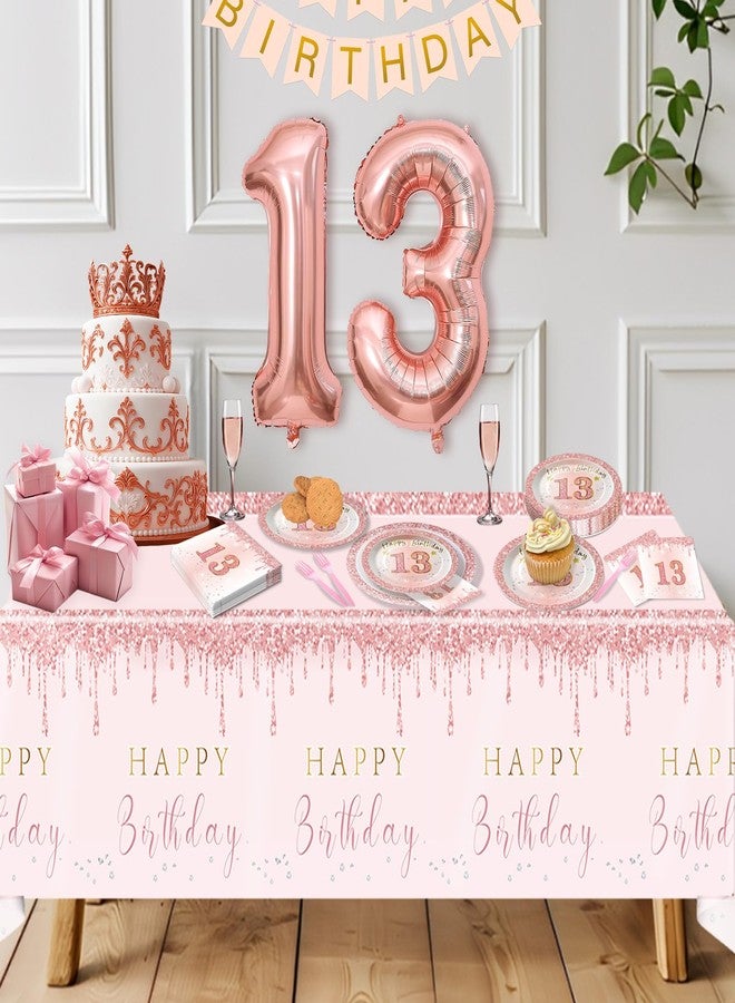 RTHPY 13th Birthday Decorations for Girls,Rose Gold 13 Birthday Girl Decorations Plates and Napkins Forks Table Clothes,13 Year Old Disposable Pink Tableware Set for 20 Guests Teenager Birthday Party - Image 5