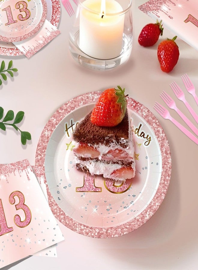 RTHPY 13th Birthday Decorations for Girls,Rose Gold 13 Birthday Girl Decorations Plates and Napkins Forks Table Clothes,13 Year Old Disposable Pink Tableware Set for 20 Guests Teenager Birthday Party - Image 4