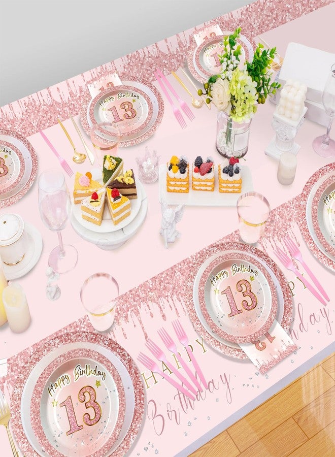 RTHPY 13th Birthday Decorations for Girls,Rose Gold 13 Birthday Girl Decorations Plates and Napkins Forks Table Clothes,13 Year Old Disposable Pink Tableware Set for 20 Guests Teenager Birthday Party - Image 3
