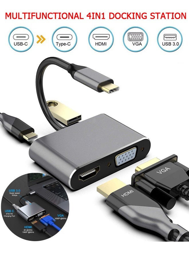 wffo Wffo 4 In 1 Usb C Hub Type C To Vga Hdmi Multiport Adapter