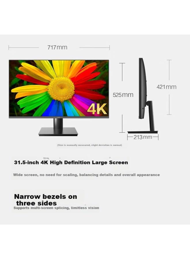 Hkc 31.5-inch 4k Ultra Hd Large Screen, P3 Wide Color Gamut, Wide-angle Micro-bezel, Commercial Office Wall-mounted, Low Blue Light, Flicker-free, Ps5 Desktop Computer Monitor T3252u - Image 1