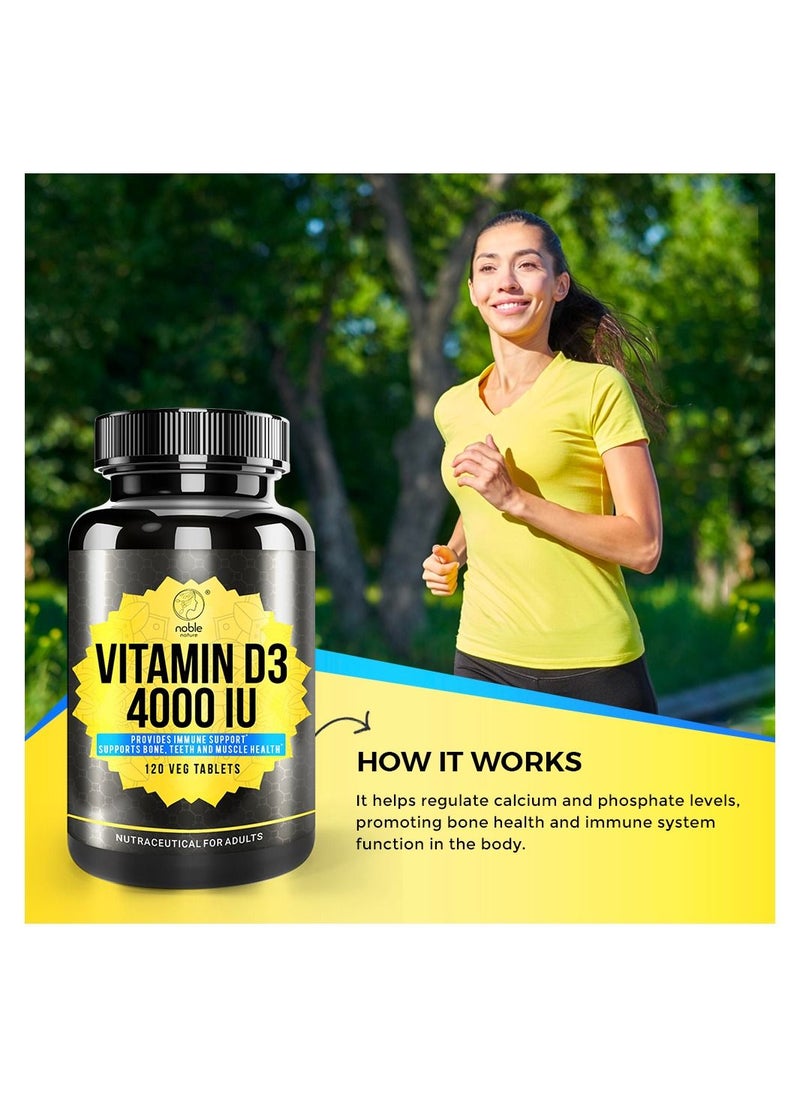 noble nature - Vitamin D3 4000 IU, Provides Immune Support, Supports Bone, Teeth and Muscle Health 120 Veg Tablets - Image 1