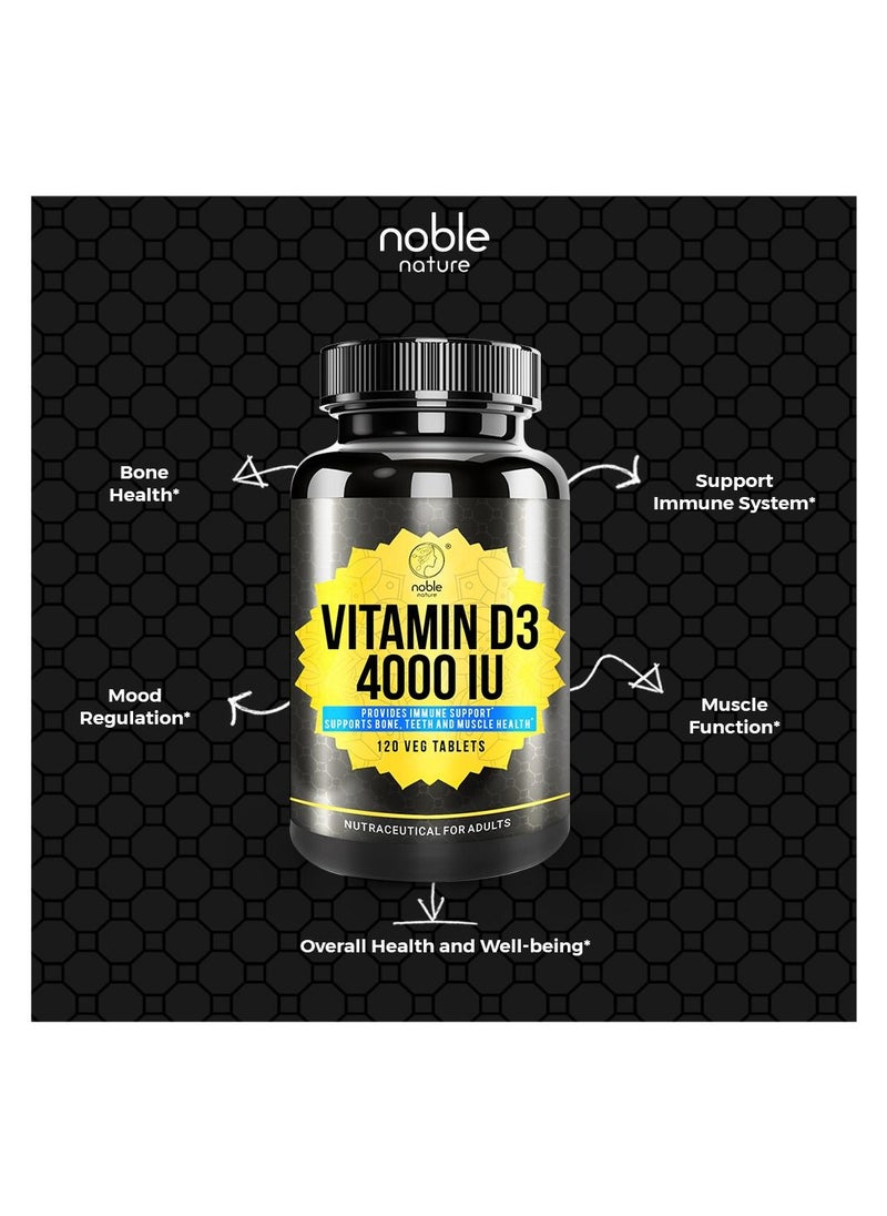 noble nature - Vitamin D3 4000 IU, Provides Immune Support, Supports Bone, Teeth and Muscle Health 120 Veg Tablets - Image 1