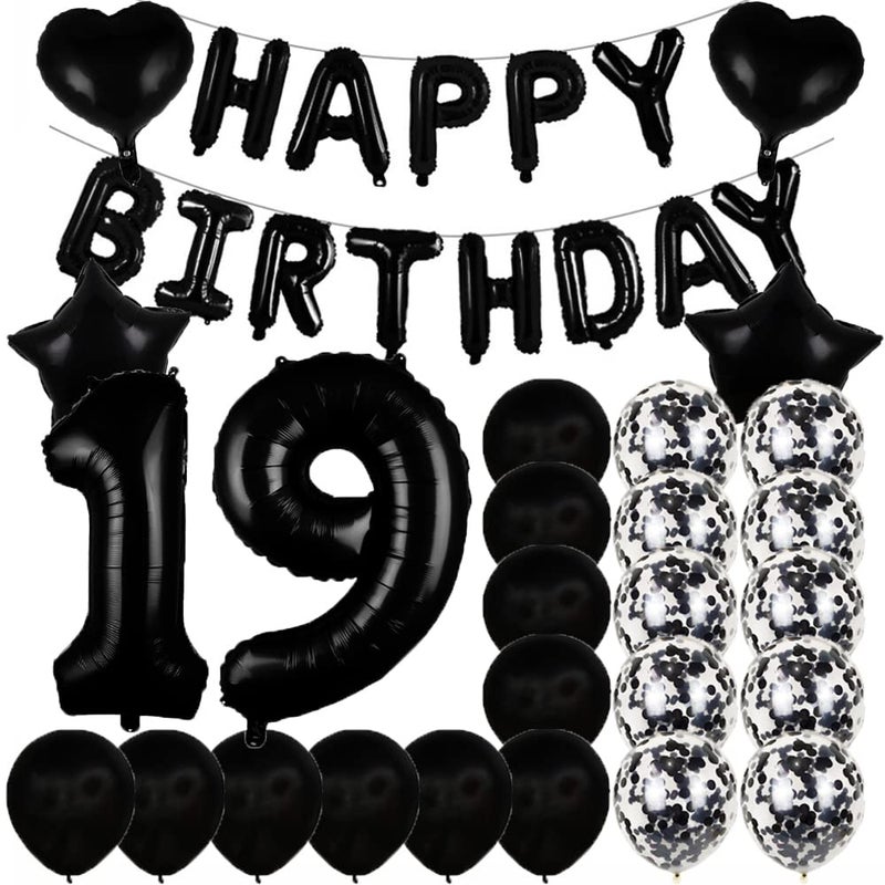 ZSNWGZ Sweet 19th Birthday Decorations Party Supplies,Black Number 19 Balloons,19th Foil Mylar Balloons Latex Balloon Decoration,Great 19th Birthday for Girls,Women,Men,Photo Props - Image 1