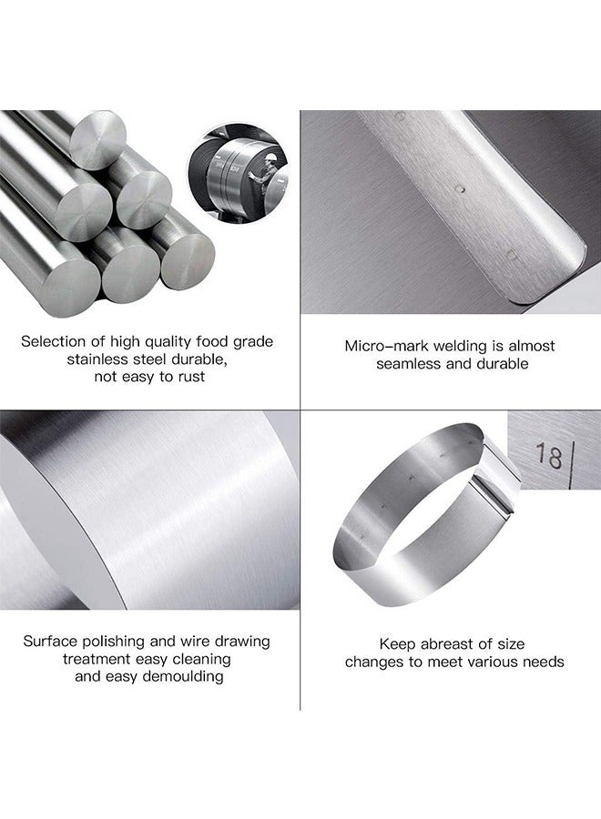 2Pcs Cake Ring Mould with Scaling, Food-Safe Stainless Steel Mold, Adjustable Baking Frame From 6-12inch for Baking Cooking Crumpets Eggs Pastry Mousse Desserts, 1Pcs Rectangular+1Pcs Round - Image 4