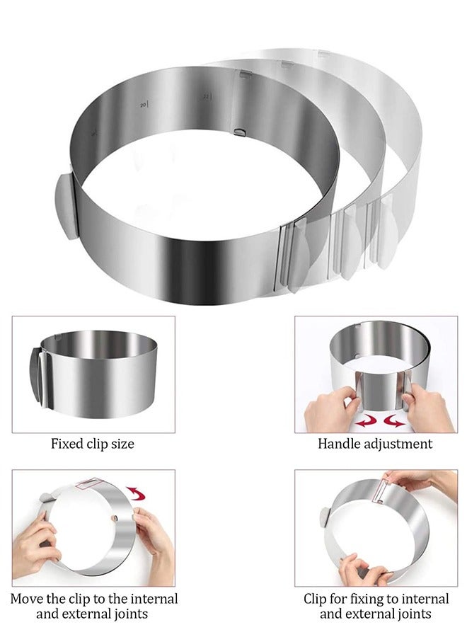 2Pcs Cake Ring Mould with Scaling, Food-Safe Stainless Steel Mold, Adjustable Baking Frame From 6-12inch for Baking Cooking Crumpets Eggs Pastry Mousse Desserts, 1Pcs Rectangular+1Pcs Round - Image 3