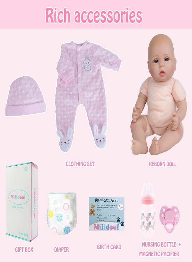 Milidool Reborn Baby Dolls Lifelike Girl Doll 18 inch Realistic Newborn Baby Doll Real Looking Silicone Baby Dolls Girl with Feeding Complete Accessories for 3+ Years Old Gifts - Image 5