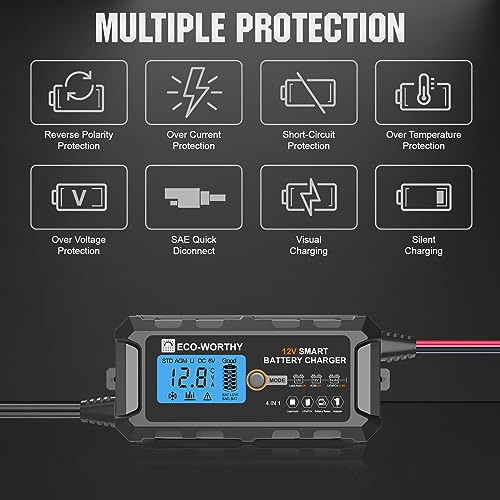 ECO-WORTHY 12V 5A Automatic Smart Battery Charger and Maintainer LCD Display for Lead Acid and Lithium (LiFePO4) Battery - Image 5