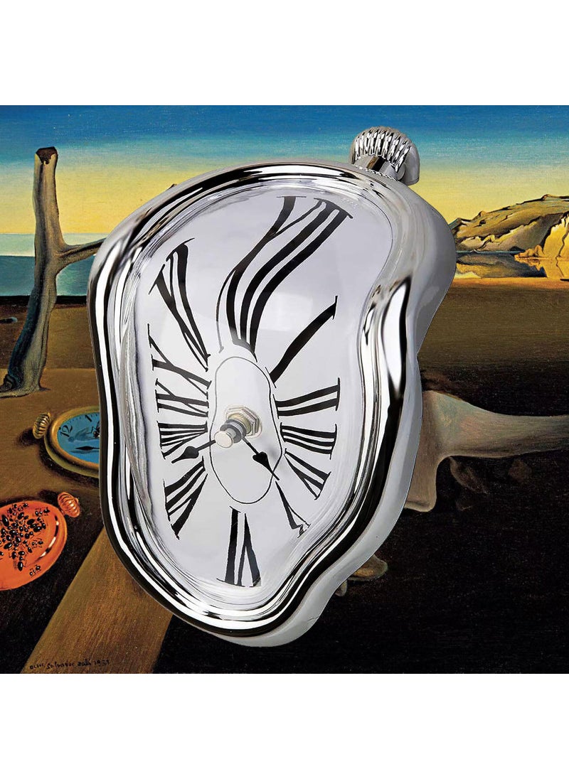 FAREVER FAREVER Melting Clock Salvador Dali Watch Melted Clock for Decorative Home Office Shelf Desk Table Funny Creative Gift Rome Silver 