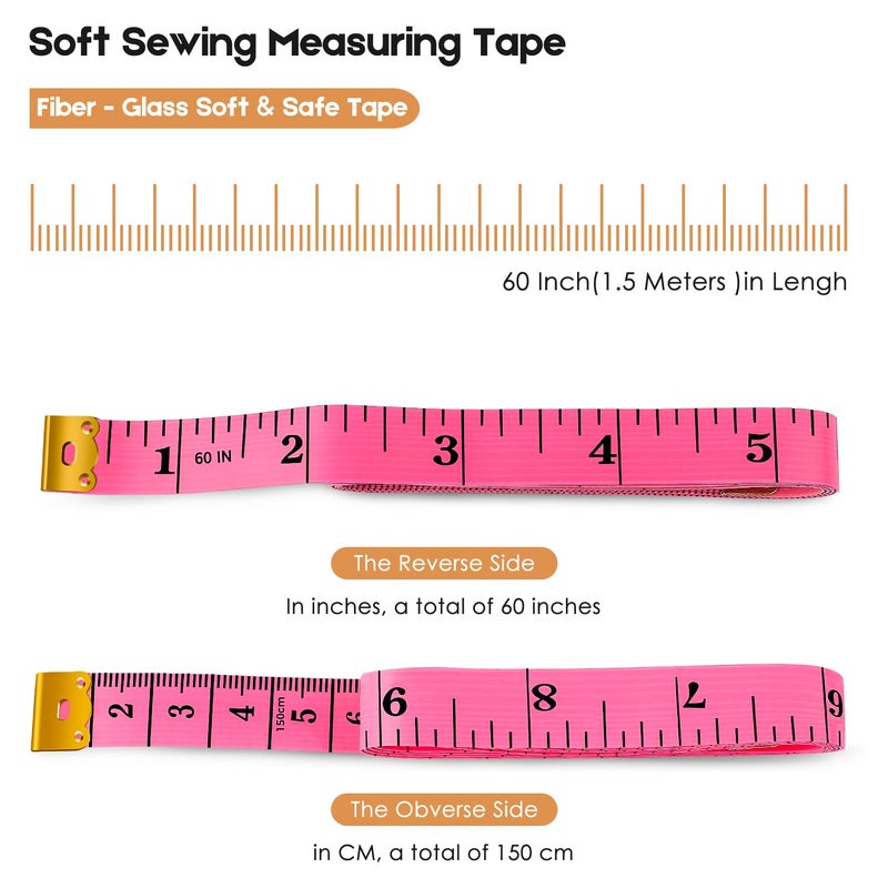 iBayam 2 Pack Tape Measure Measuring Tape for Body Fabric Sewing Tailor Cloth Knitting Vinyl Home Craft Measurements, 60-Inch Soft Fashion Pink & Retractable Black Double Scales Rulers for Body Weight - Image 2