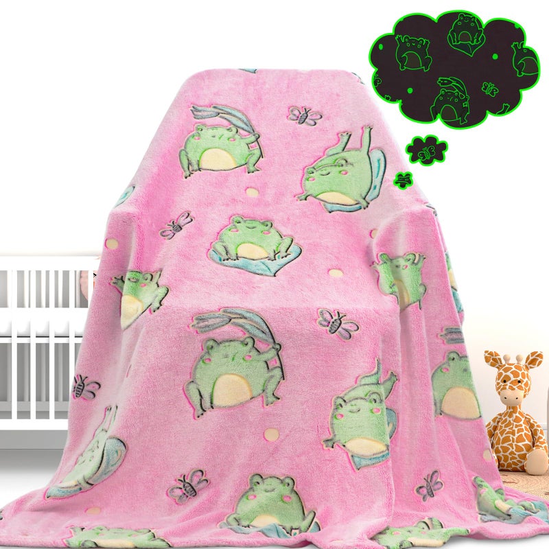 Gdindff Cute Frog Blanket Glow in The Dark Blanket for Kids Frog Gifts for Women Soft Fleece Blanket Pink Frogs Stuff Birthday Gifts