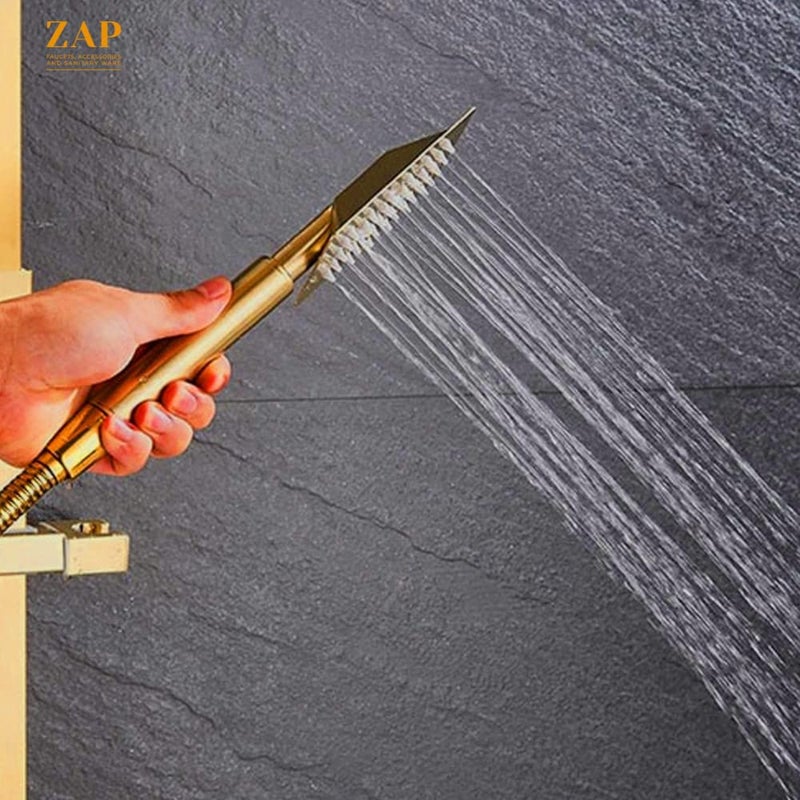 ZAP Zap Ultra ZX 2212 Gold Stainless Steel Handheld Shower Square Design with Chrome Finish and High Pressure With Hose Pipe Set  - Image 4