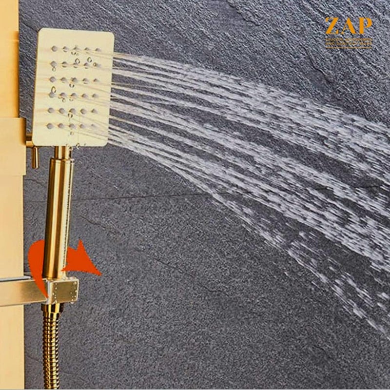 ZAP Zap Ultra ZX 2212 Gold Stainless Steel Handheld Shower Square Design with Chrome Finish and High Pressure With Hose Pipe Set  - Image 3
