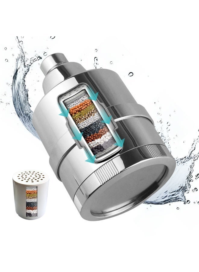 SEQ 15 Stage Shower Head Filter, High Pressure Water Softener Attachment for Bathroom, Chrome Shower Filter with Replaceable Cartridge for Cleaner Bathing Water - Image 2