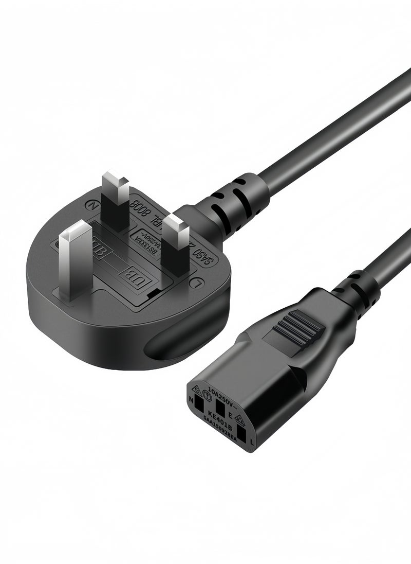 Generic 1.5m UK power cord with fuse 18AWG 13A/250V for computers, monitors, scanners, printers, UK 3-pin G plug  - Image 2