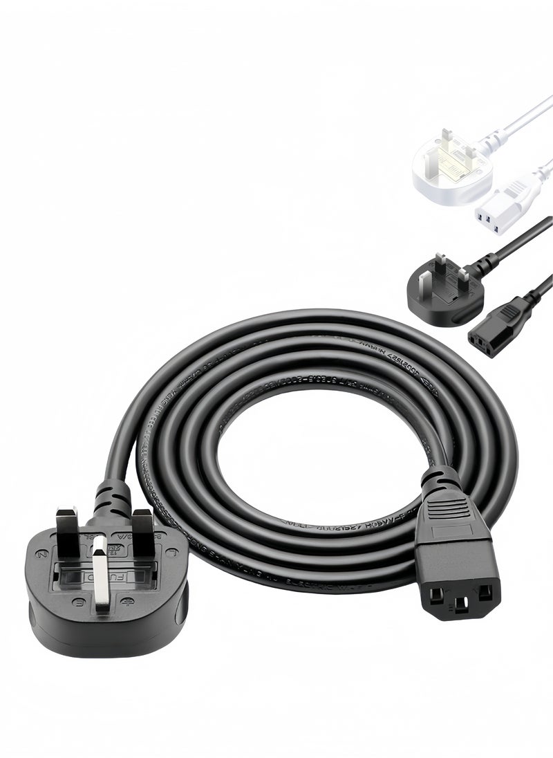 Generic 1.5m UK power cord with fuse 18AWG 13A/250V for computers, monitors, scanners, printers, UK 3-pin G plug  - Image 1