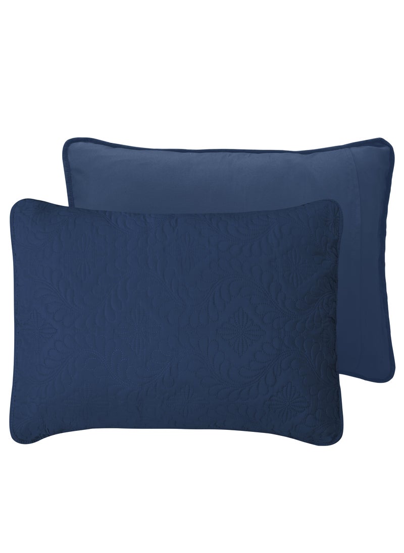Easy-Going Easy-Going Full/Queen Size Reversible Quilt Set with 1 Quilt and 2 Pillow Shams  Soft Bed Quilt Cover  Water Resistant Lightweight Bedspread  Stain Resistant  Olive Leaf-Dark Blue/Light Blue  - Image 4