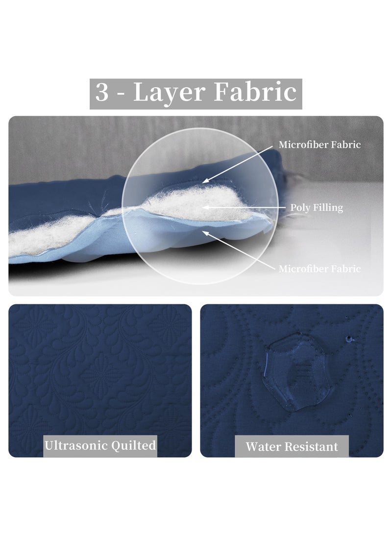Easy-Going Easy-Going Full/Queen Size Reversible Quilt Set with 1 Quilt and 2 Pillow Shams  Soft Bed Quilt Cover  Water Resistant Lightweight Bedspread  Stain Resistant  Olive Leaf-Dark Blue/Light Blue  - Image 5