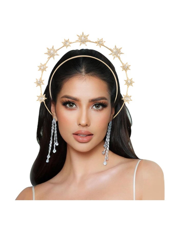 Halo Crown for Women & Girls, Moon Stars Goddess Crown, Halo Headband Crystal Tiaras and Crowns for Ramadan, Bridal Wedding Prom Birthday Cosplay Party Hair Accessories (Star) - Image 1