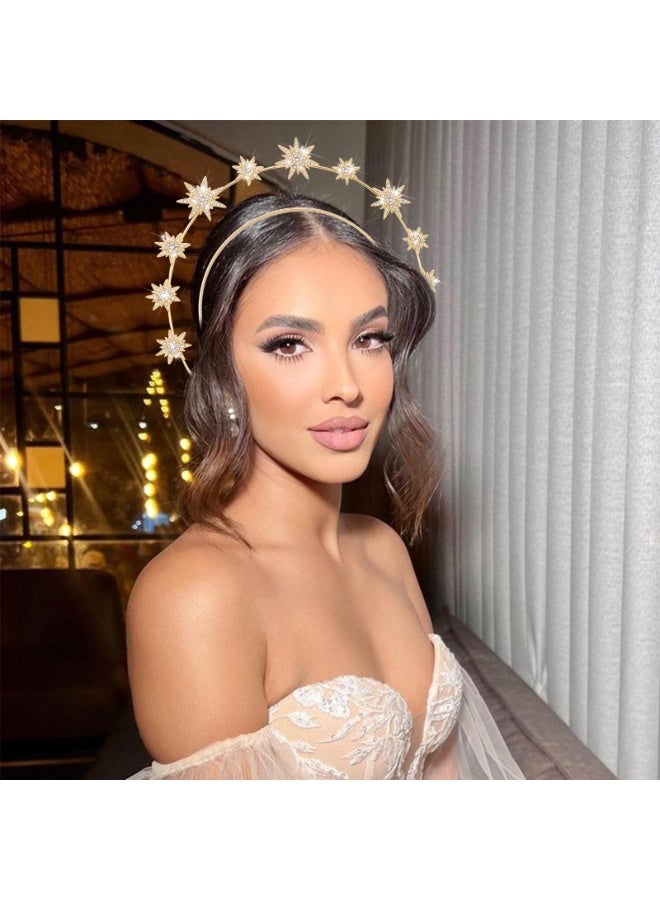 Halo Crown for Women & Girls, Moon Stars Goddess Crown, Halo Headband Crystal Tiaras and Crowns for Ramadan, Bridal Wedding Prom Birthday Cosplay Party Hair Accessories (Star) - Image 3