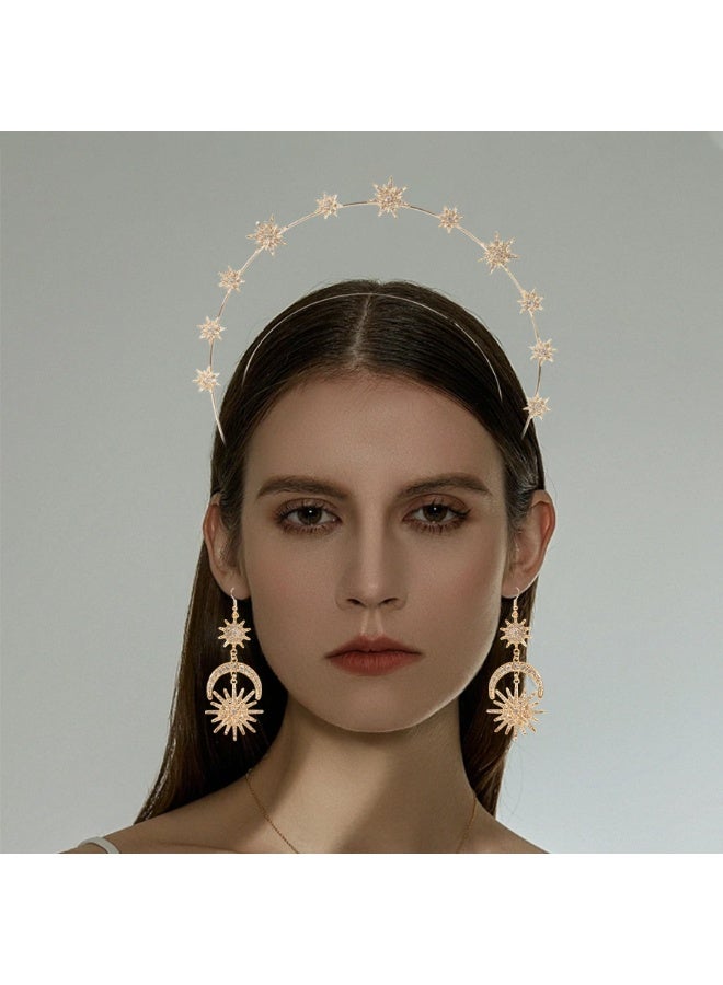 Halo Crown for Women & Girls, Moon Stars Goddess Crown, Halo Headband Crystal Tiaras and Crowns for Ramadan, Bridal Wedding Prom Birthday Cosplay Party Hair Accessories (Star) - Image 4