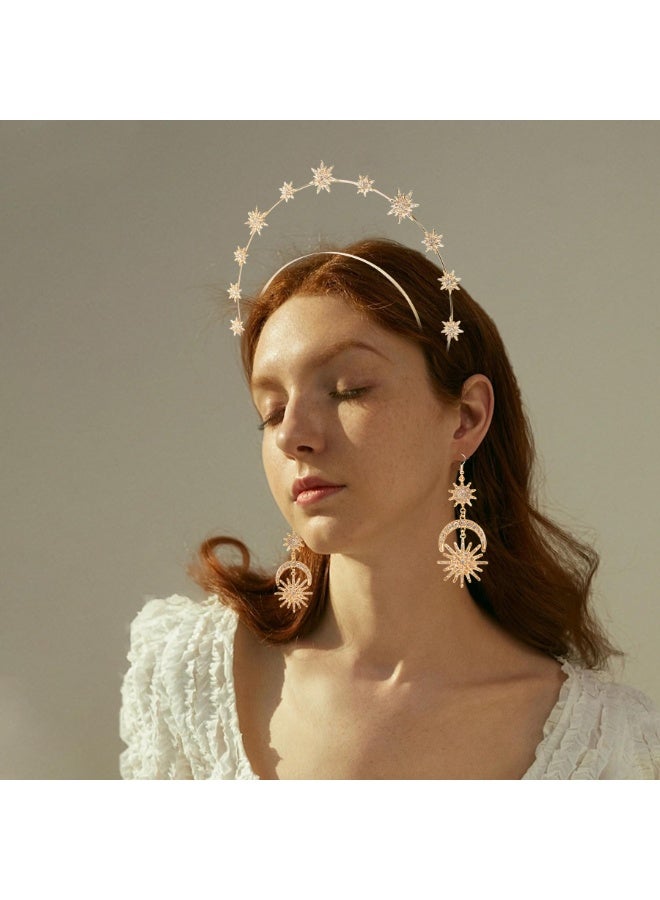 Halo Crown for Women & Girls, Moon Stars Goddess Crown, Halo Headband Crystal Tiaras and Crowns for Ramadan, Bridal Wedding Prom Birthday Cosplay Party Hair Accessories (Star) - Image 2