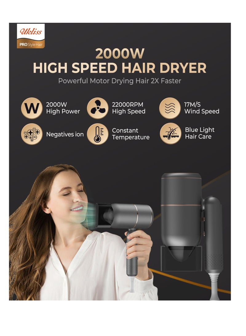 عام مجفف شعر للسفر، مجفف شعر قابل للطي 2000 واط، مجفف شعر مع موزع، مجفف شعر احترافي مع 100 مليون أيون سالب، مجففات شعر للنساء خفيفة الوزن، للاستخدام في المنزل، الصالون، والسفر - Image 2