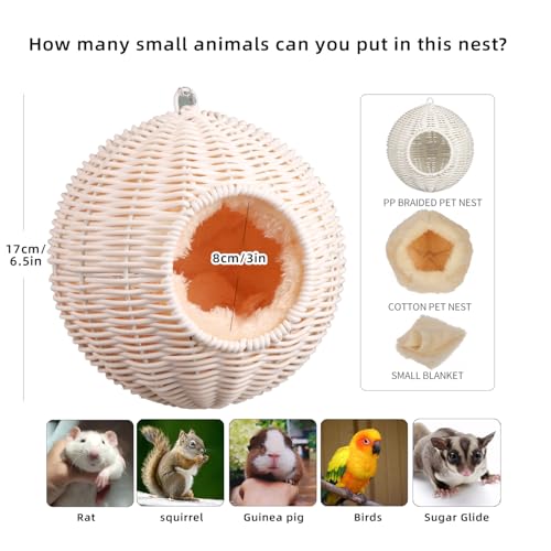 HardcorePet PP Rattan Rat Hammock with Removable Cotton nest Suitable for Guinea Pigs Sugar Gliders Hamsters Parrots in All Seasons White - Image 3