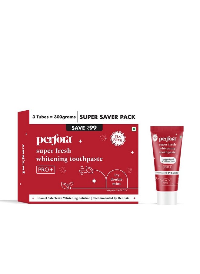 Perfora - Super Fresh Toothpaste - 300 G (100G X 3) | Enamel Safe Teeth Whitening Toothpaste For Men & Women | Formulated With Imercare Perl White | Helps Prevent Bad Breath | Sls Free - Image 1