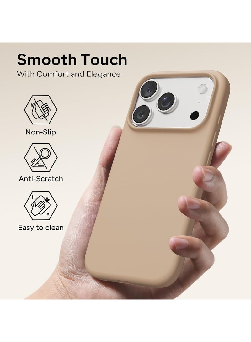 أكاليكس جراب سيليكون متوافق مع iPhone 17 Pro Max، جراب هاتف سيليكون سائل رفيع مع مصد مطاطي ناعم مقاوم للصدمات مكون من 3 طبقات مع بطانة من مادة TPU (تيتانيوم صحراوي) - Image 3