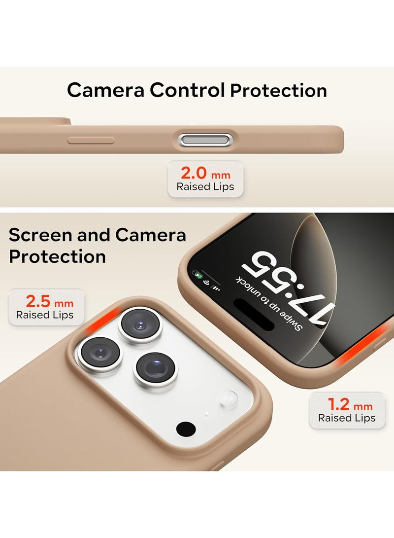 أكاليكس جراب سيليكون متوافق مع iPhone 17 Pro Max، جراب هاتف سيليكون سائل رفيع مع مصد مطاطي ناعم مقاوم للصدمات مكون من 3 طبقات مع بطانة من مادة TPU (تيتانيوم صحراوي) - Image 4