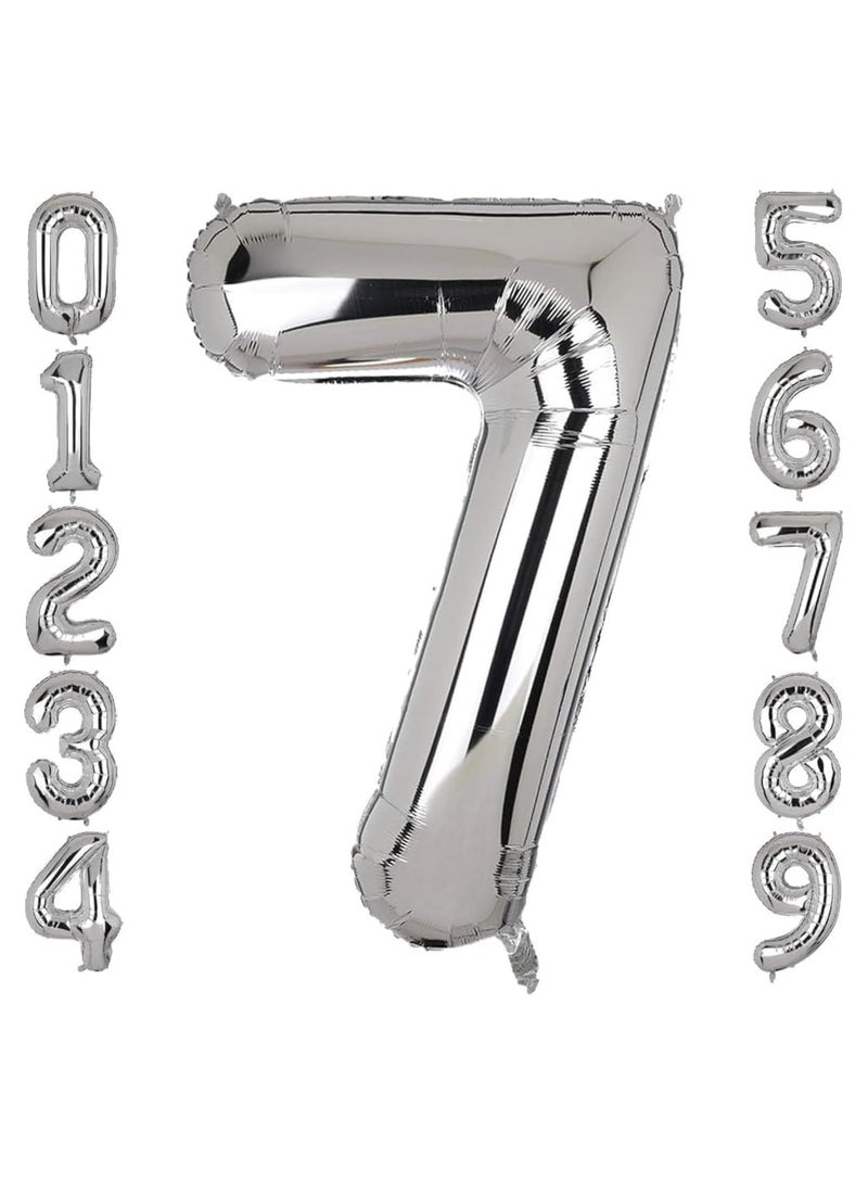 Goldedge Goldedge Number 7, 32 Inch Number Balloons Foil Silver - Glamorous Party Decorations for Birthdays, Anniversaries, and Special Events  - Image 1