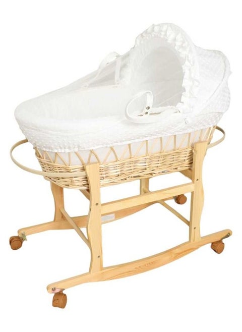 2 in 1 Infant Wicker Moses Basket Waffle Bedding Cot and Rocking Stand with Wheels For Newborn
