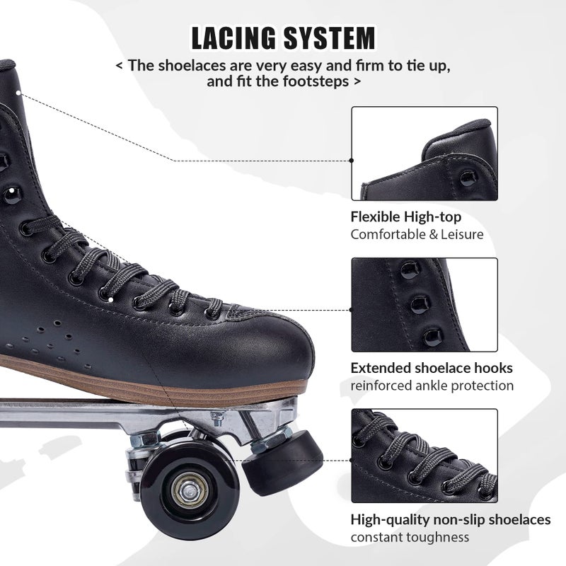 PAPAISON Roller Skates for Women and Girls, Deluxe 2 Layer Microfiber Leather Double Row-Classic Roller Skates for Men, Professional Outdoor Indoor Quad-Skates for Kids & Adults - Image 4