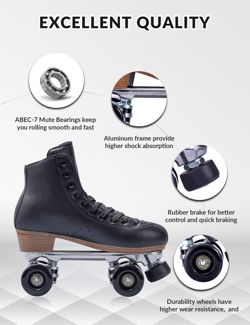 PAPAISON Roller Skates for Women and Girls, Deluxe 2 Layer Microfiber Leather Double Row-Classic Roller Skates for Men, Professional Outdoor Indoor Quad-Skates for Kids & Adults - Image 3