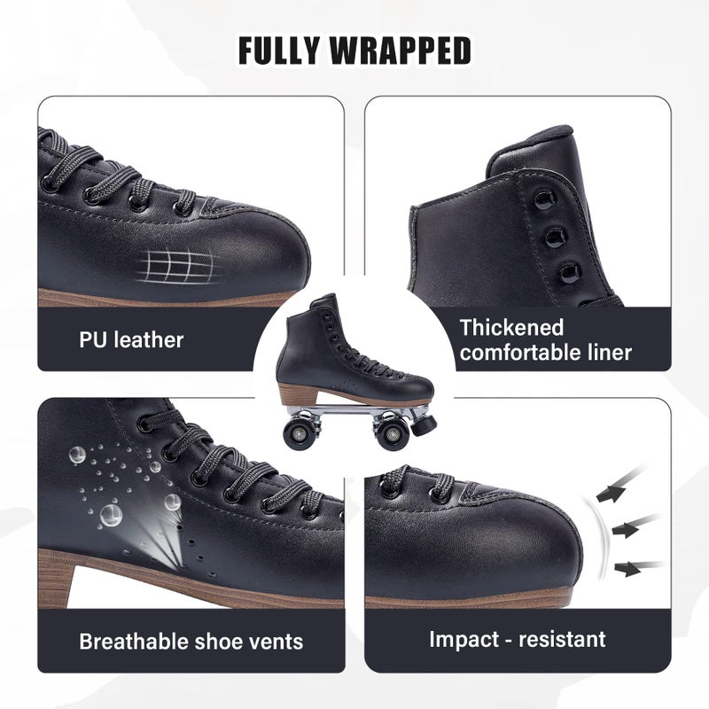 PAPAISON Roller Skates for Women and Girls, Deluxe 2 Layer Microfiber Leather Double Row-Classic Roller Skates for Men, Professional Outdoor Indoor Quad-Skates for Kids & Adults - Image 5