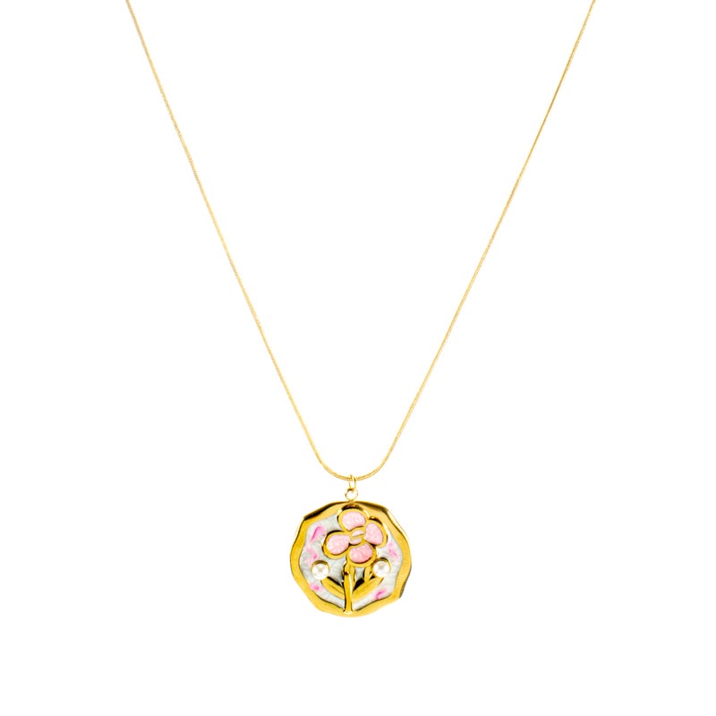Golden Colorful Stainless Steel Flower Pendant Necklace - Image 1