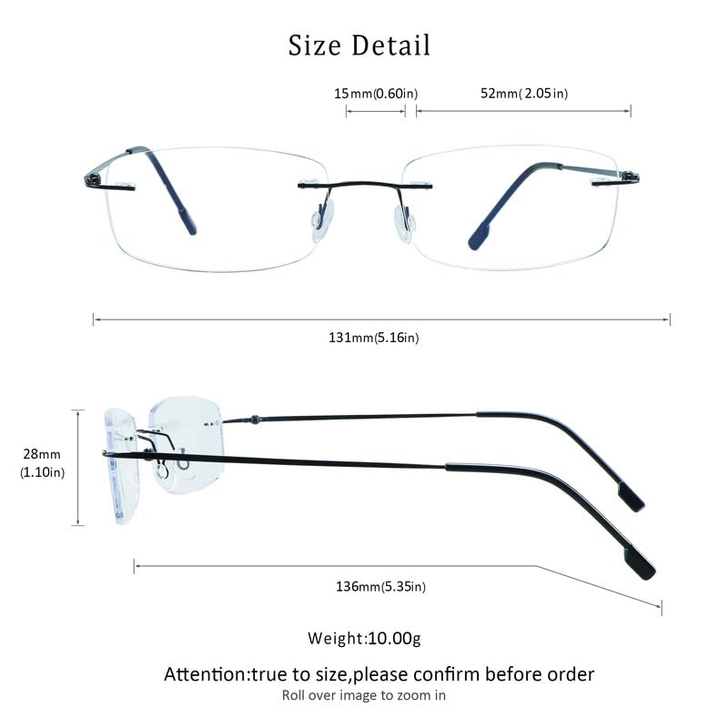 YEIN Blue Light Blocking Glasses, Anti Eyestrain, TV Glasses for Women Men(Black + black,+0.00) - Image 4