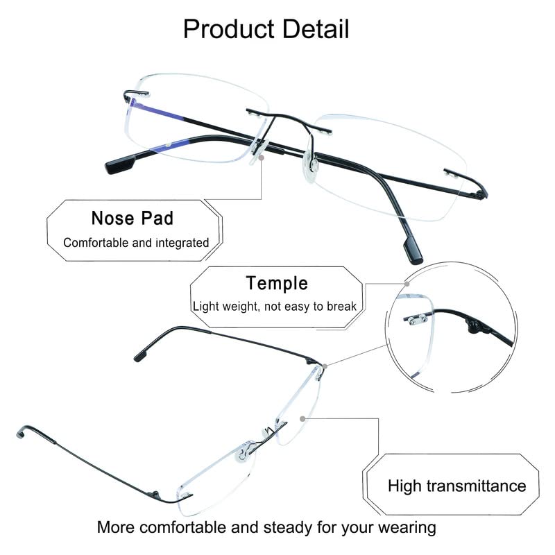 YEIN Blue Light Blocking Glasses, Anti Eyestrain, TV Glasses for Women Men(Black + black,+0.00) - Image 2