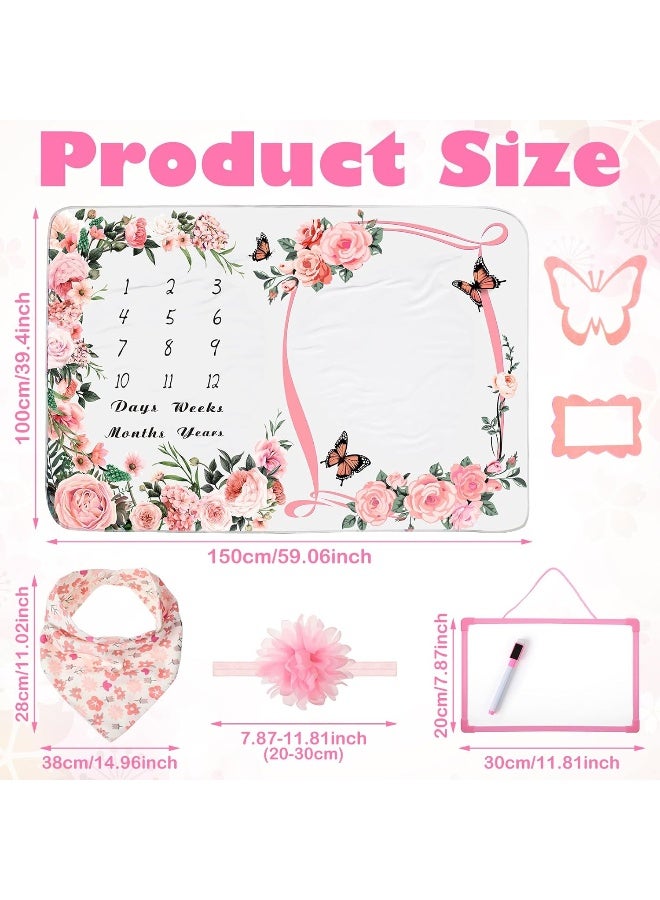 Chumia Chumia 6 Pcs Monthly Baby Milestone Blanket for Girl Boy Set Newborn Growth Chart Blanket with Bandana Frame Headband - Image 2