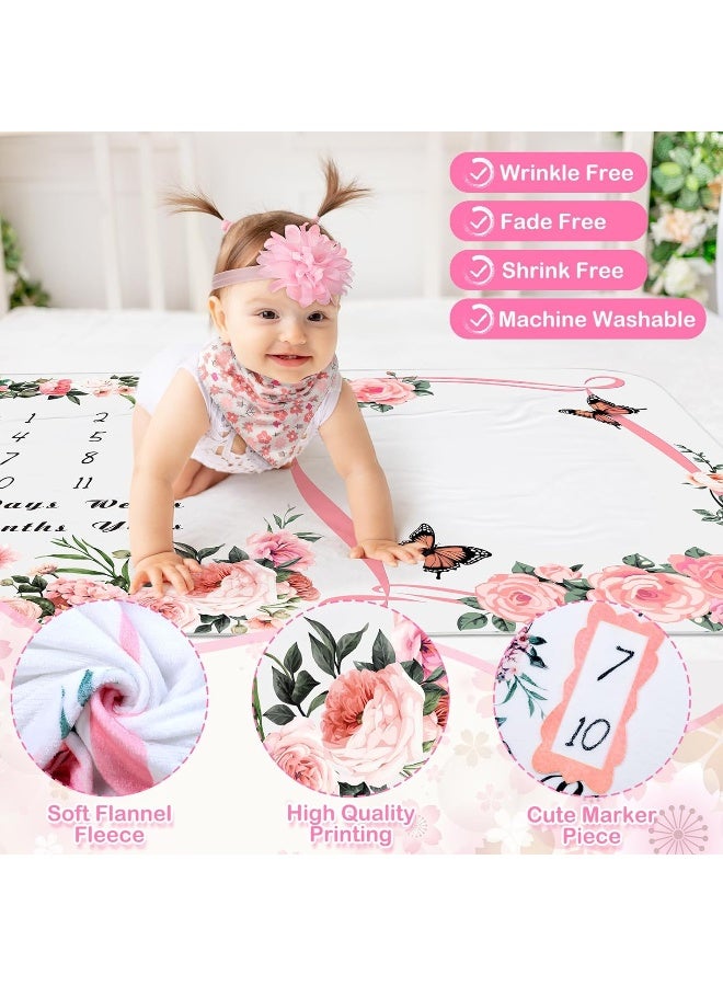 Chumia Chumia 6 Pcs Monthly Baby Milestone Blanket for Girl Boy Set Newborn Growth Chart Blanket with Bandana Frame Headband - Image 3