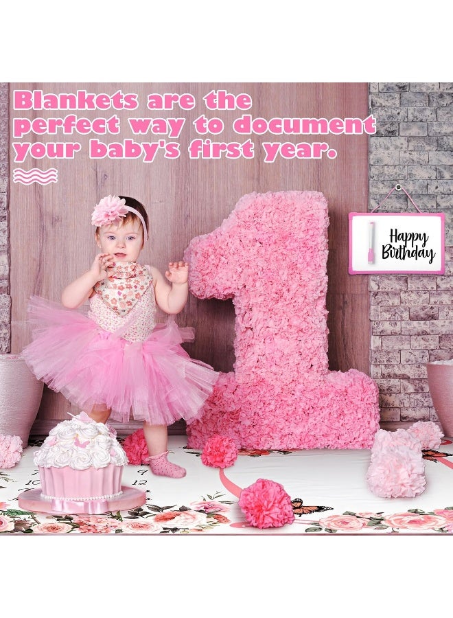 Chumia Chumia 6 Pcs Monthly Baby Milestone Blanket for Girl Boy Set Newborn Growth Chart Blanket with Bandana Frame Headband - Image 4