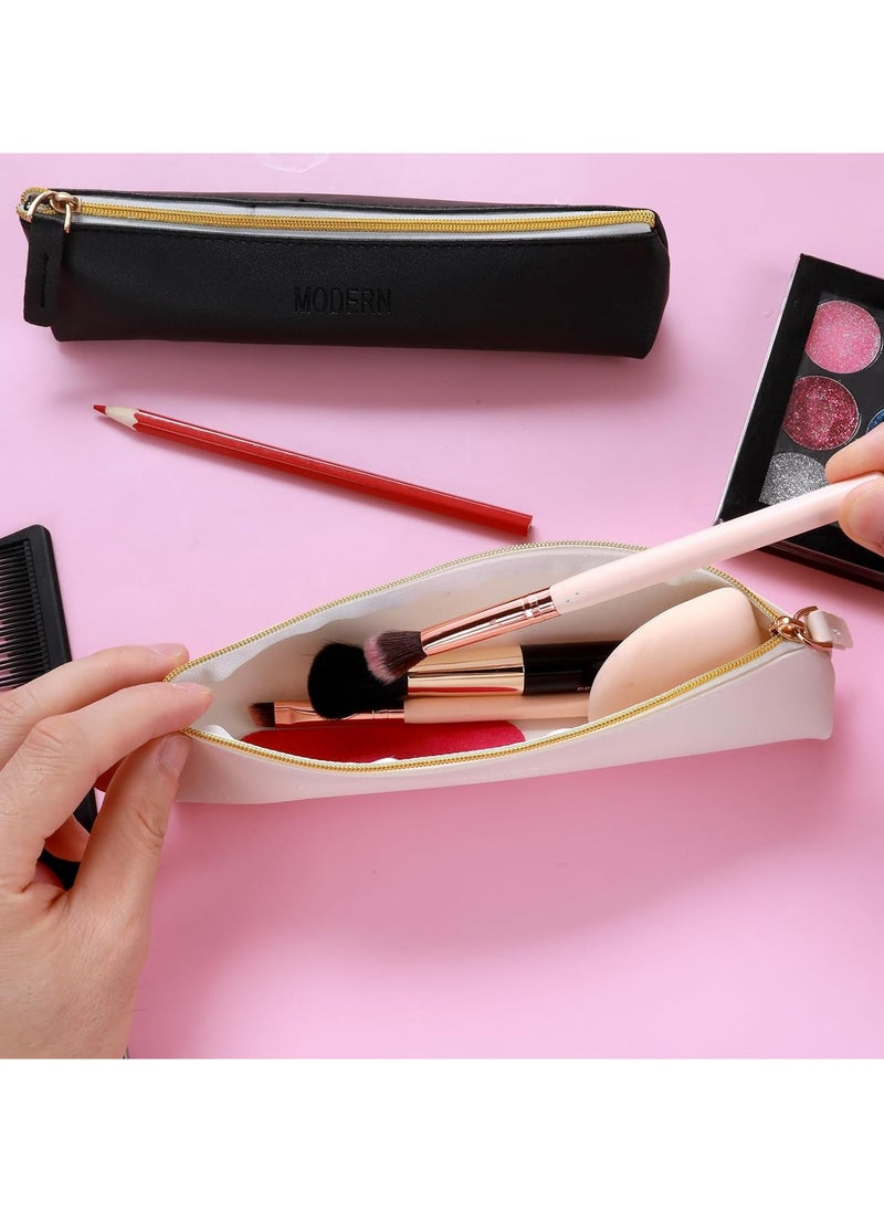 Oasisgalore 4PCS Leather Pen Pouch - Slim Zipper Pencil Case for Stationery & Cosmetics (4 Colors)  - Image 2