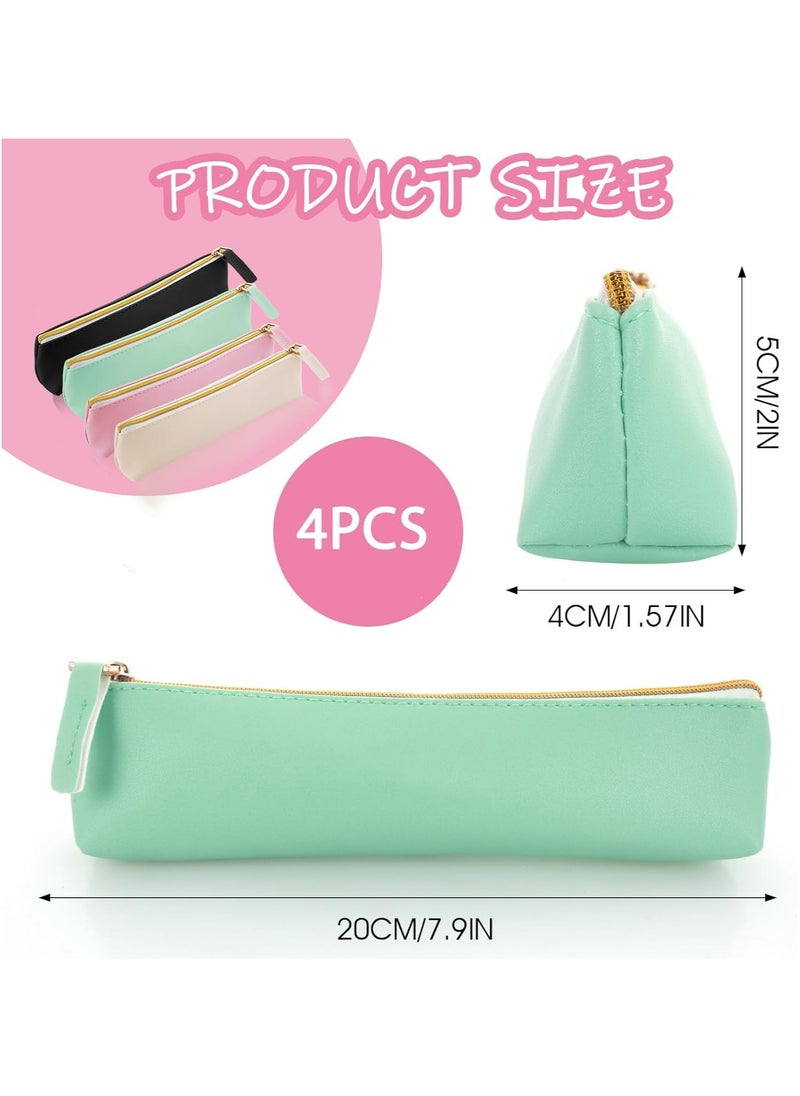 Oasisgalore 4PCS Leather Pen Pouch - Slim Zipper Pencil Case for Stationery & Cosmetics (4 Colors)  - Image 3
